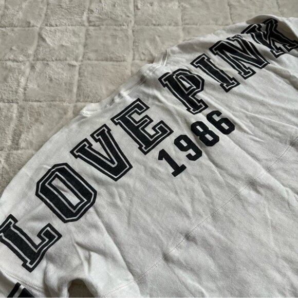 Victoria's Secret PINK | FLAWED White & Black Varsity Crew Sweater | Size Medium - Picture 3 of 12